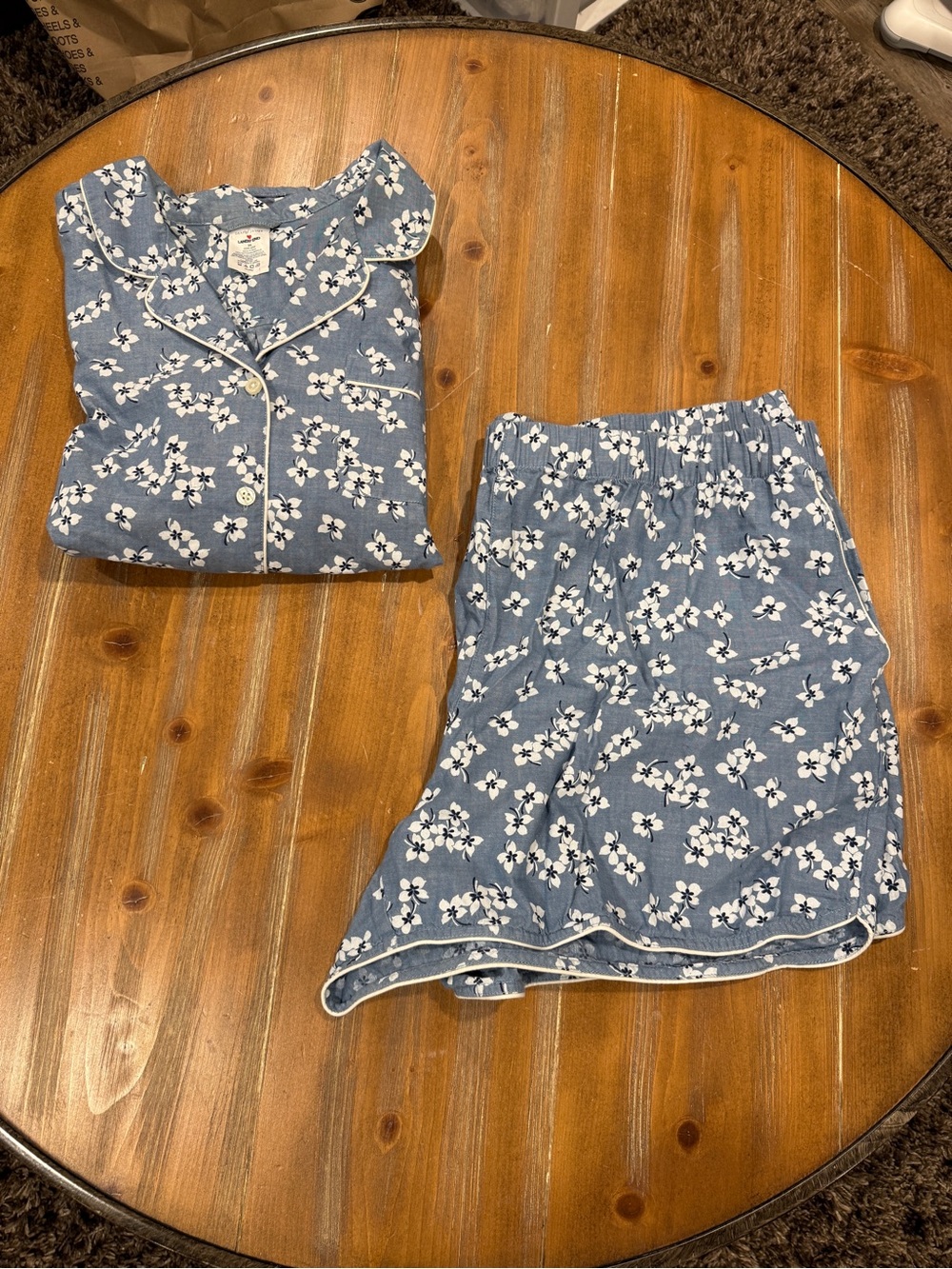 Land's End Draper James Women's XL Pajama Set 100% Cotton Chambray Blue Floral